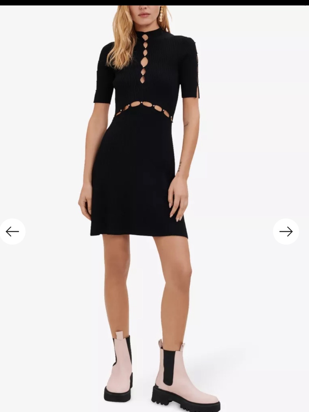 NWT Maje Roselana Openwork Ribbed Stretch-Knit Mini Dress